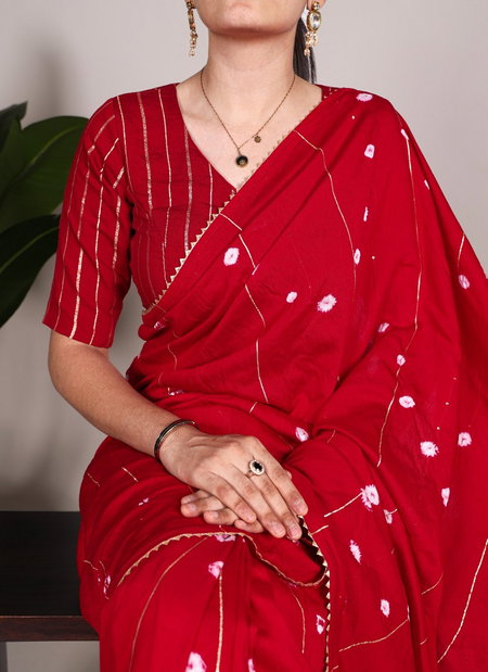 Red Colour Viscose Chanderi Printed Saree Bulk Orders In India